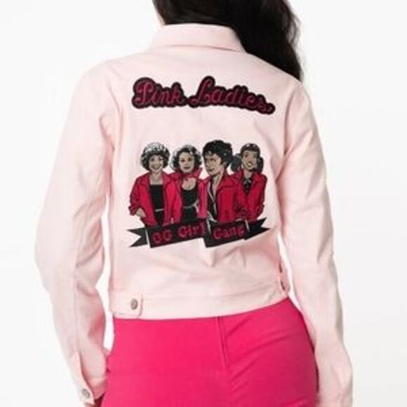 NWT New Unique Vintage x Grease Pink Ladies Denim Pink Jacket – XS - Picture 1 of 8